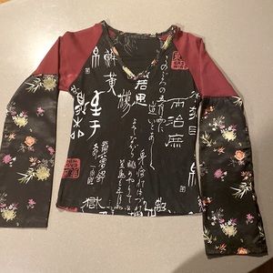 Long sleeve Fitted Nylon Shirt with Silky Loose Contrasting Arms